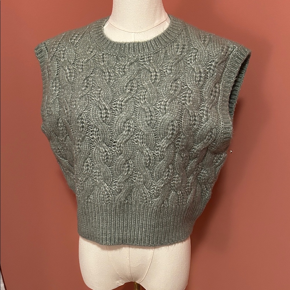 Sincerely Jules Cable Knit Sweater Vest in Sage Green